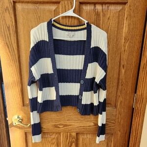 American Eagle Outfitters Navy and Cream Striped Cardigan